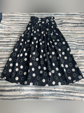 Vintage 90s Preferred Classix 100% Silk Maxi Skirt Black White Polka Dot Size 12